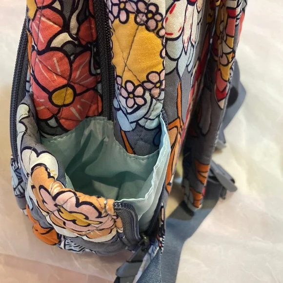 Vera Bradley Gray Quilted Backpack with Multicolor Floral Print - Picture 9 of 9